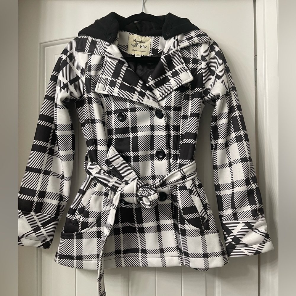 NWOT Maralyn& Me Women's Black & White Pea Coat size XS